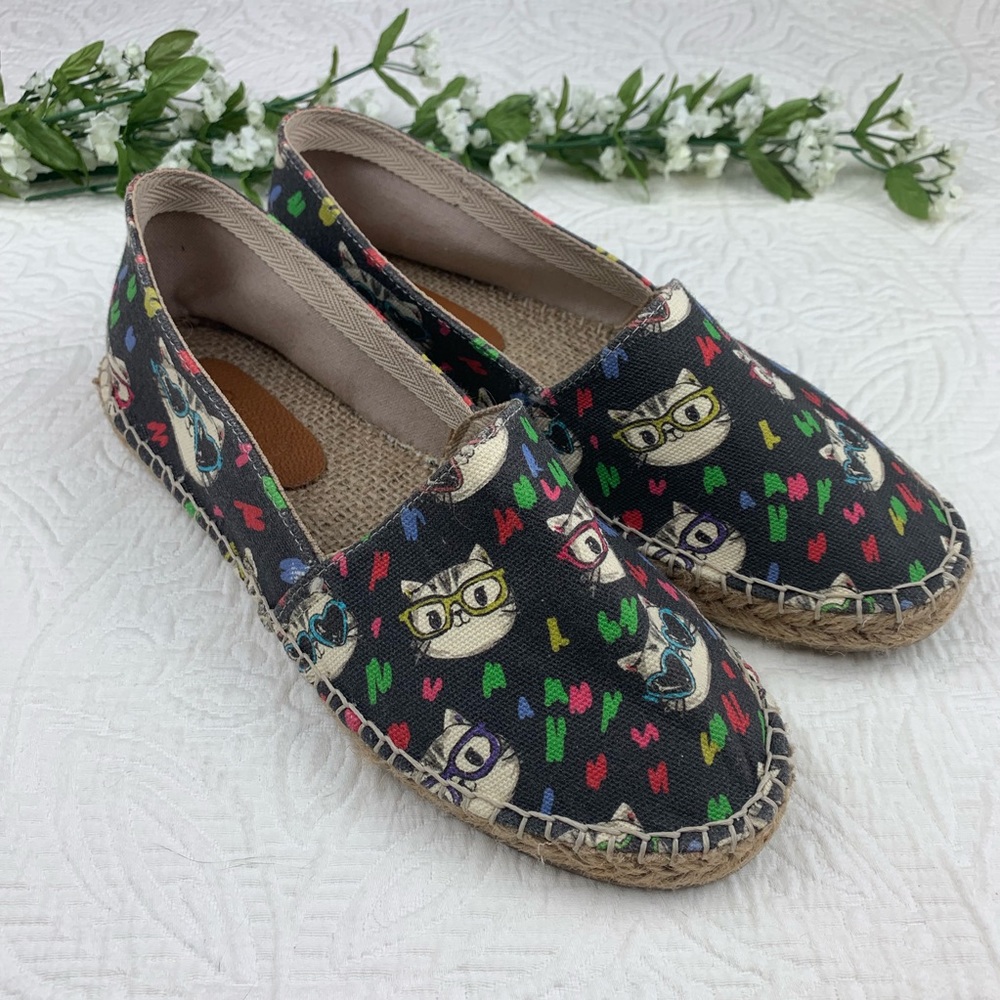 Cotto//Black Hipster Cats Espadrille Flats